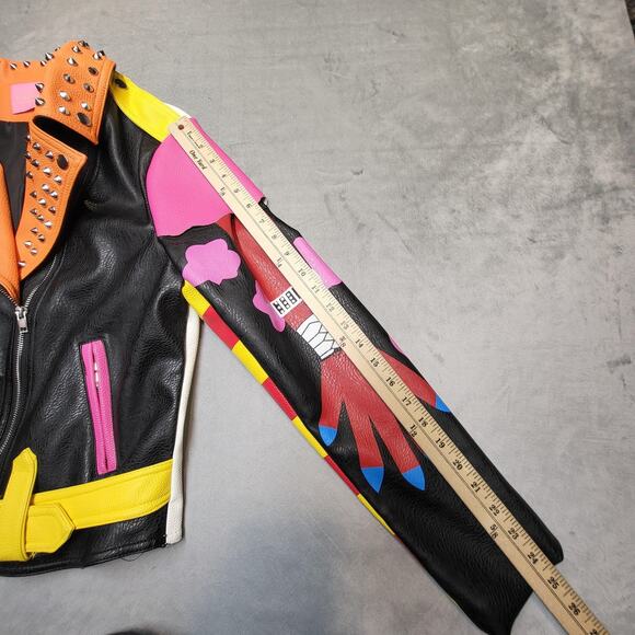 Azalea Wang Graffiti Screams Jacket Womens XL Moto Studded Faux Leather WX055D - Picture 10 of 15